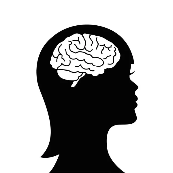 Femme avec symbole de silhouette isolée du cerveau — Image vectorielle