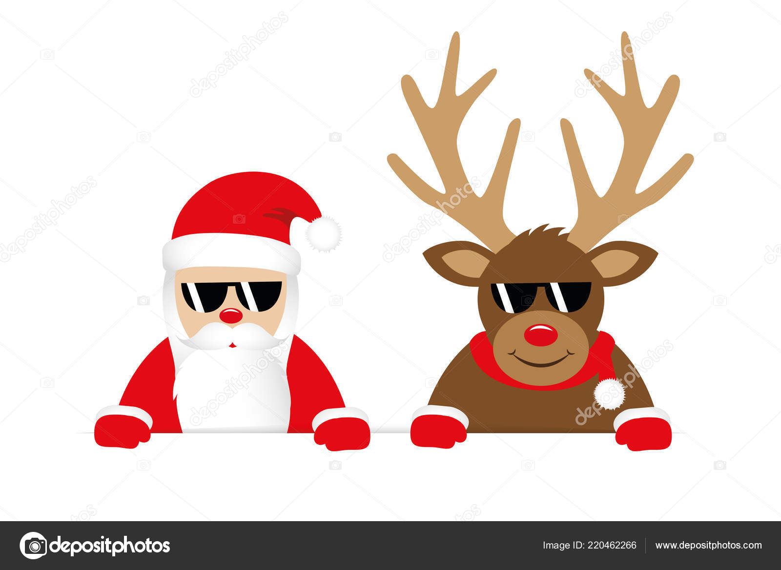 Rentiere und Weihnachtsmann mit Sonnenbrille Weihnachten cartoon