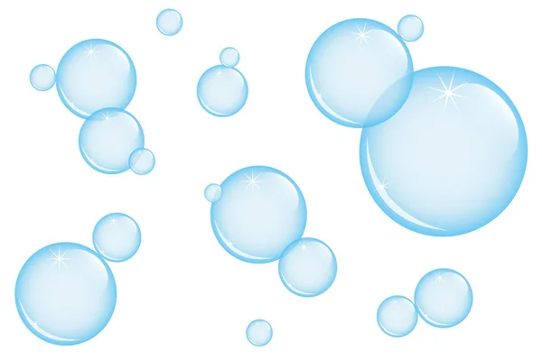 Blue soap bubbles isolated on white background — Stock Vector