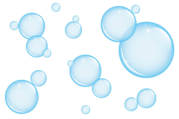 blue soap bubbles isolated on white background