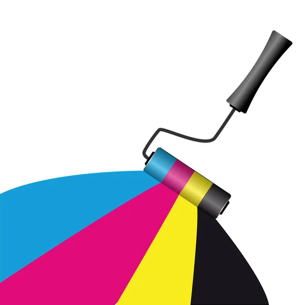 Cmyk pittura con rullo su sfondo bianco — Vettoriale Stock