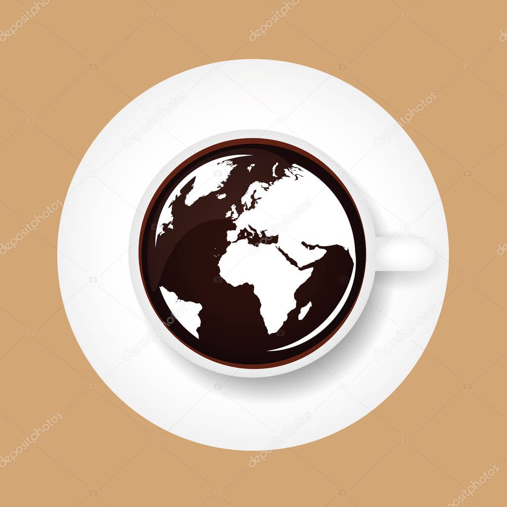 world map in coffee cup