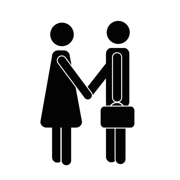 Mujer y hombre estrechan las manos pictograma — Vector de stock