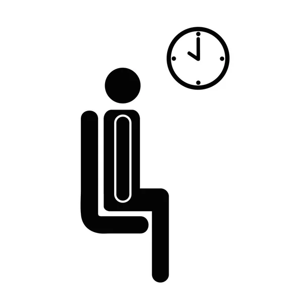 Ícone de espera pictograma com homem e relógio — Vetor de Stock