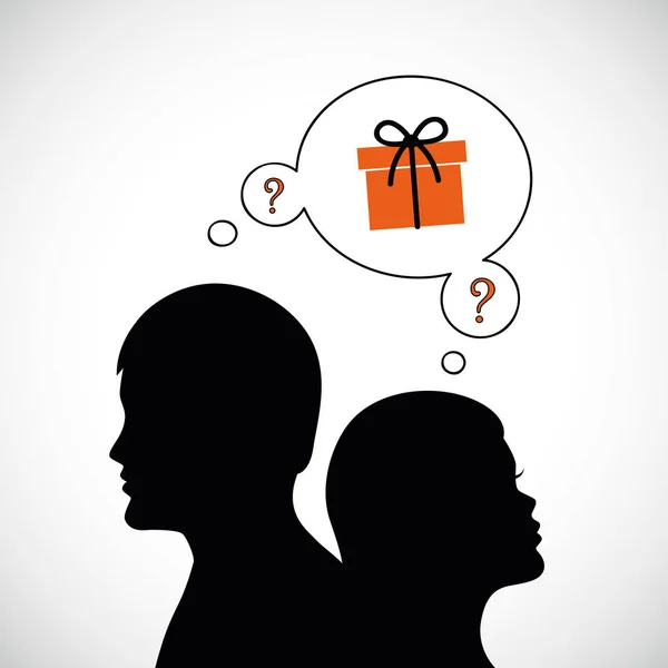 Uomo e donna pensano alla silhouette dell'idea regalo — Vettoriale Stock