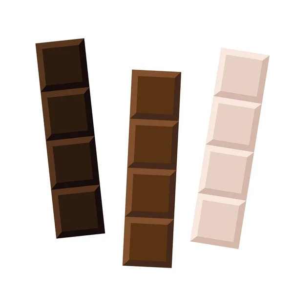 Μπαρ κομμάτια σκούρο πλήρες γάλα και λευκή σοκολάτα — Διανυσματικό Αρχείο