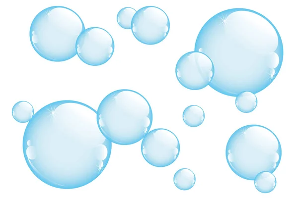 Shiny blue soap bubbles isolated on white background — Stock Vector