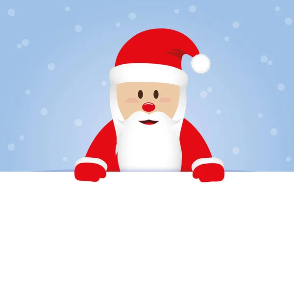 Happy cute santa Clause v červených šatech na modrém pozadí zasněžené — Stockový vektor