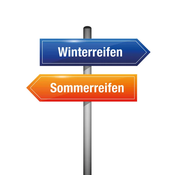 Winterreifen und Sommerreifen Typografie Verkehrszeichen — Stockvektor
