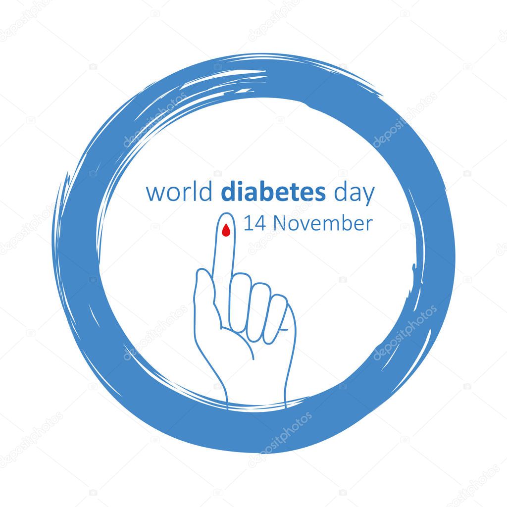 blue circle and finger with blood drop world diabetes day 14 nov