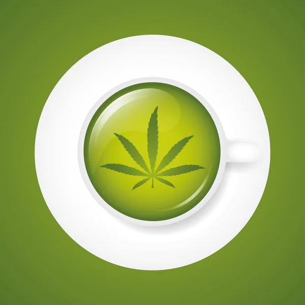 Healthy green cannabis tea in a white cup — Stock Vector