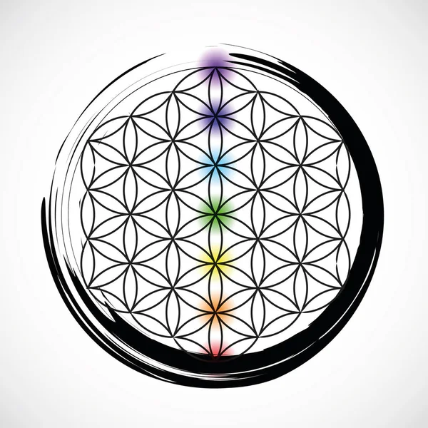 Siete chakras y flor de la vida — Archivo Imágenes Vectoriales