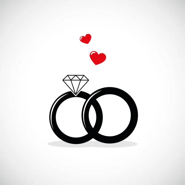 Bague de mariage icône avec coeur rouge — Image vectorielle