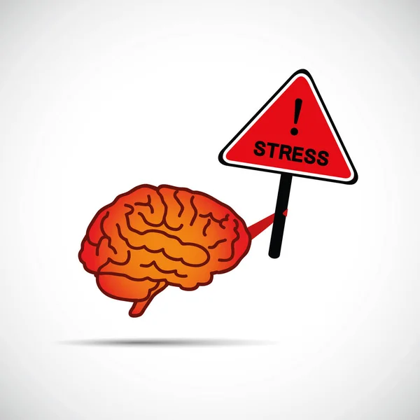 Brain holding placard with the word stress brain need help concept — Stock Vector