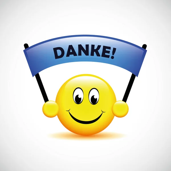 Boldog arcot német szöveggel Danke fordítás köszönöm tipográfia — Stock Vector