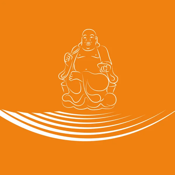 Feng shui buddha esboço sobre fundo laranja — Vetor de Stock