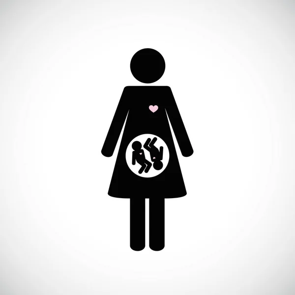 Zwangere vrouw met tweeling pictogram — Stockvector
