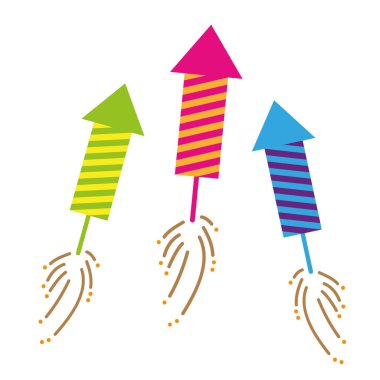 Üç renkli havai fişek kutlama izole üzerinde beyaz bac ayarla