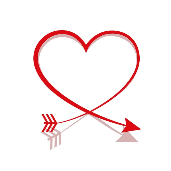Piros nyíl szív vonal jel Valentin-nap-szimbólum elszigetelt fehér background — Stock Vector