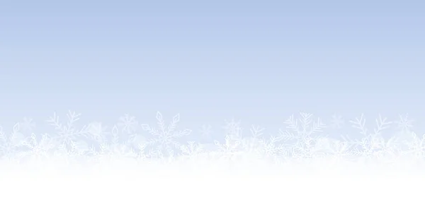 Fondo azul brillante invierno con copos de nieve — Vector de stock