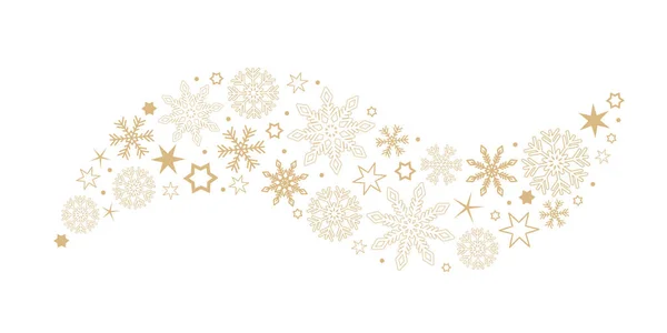 Vague de Noël dorée décorative avec flocons de neige et étoiles — Image vectorielle