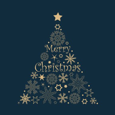 Noel ağacı kar taneleri ve mavi arka plan üzerinde yıldız