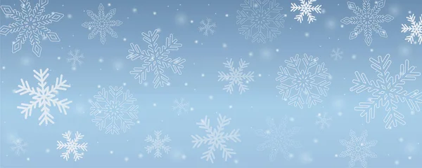 Karlı kış arka plan kar taneleri mavi gökyüzünde — Stok Vektör