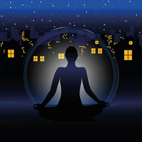 Медитація в нічному небі вид на місто — стоковий вектор