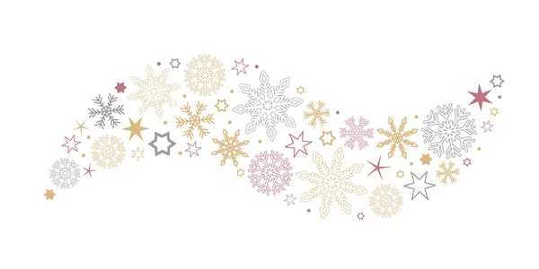 Vague de Noël décorative avec flocons de neige et étoiles or argent et rouge — Image vectorielle