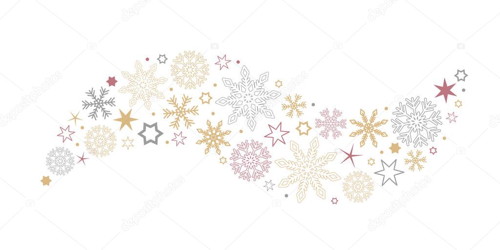 decorative christmas wave with snowflakes and stars gold silver and red