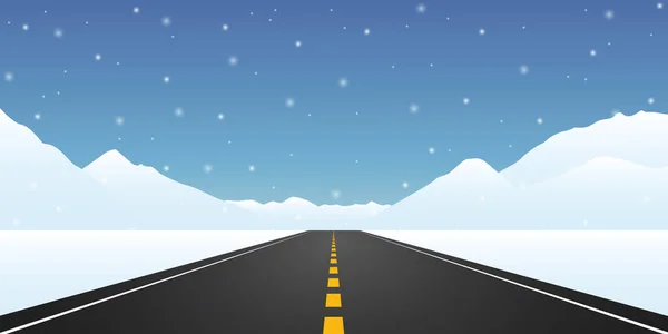 アスファルト道路でまっすぐ冬旅行風景 — ストックベクタ
