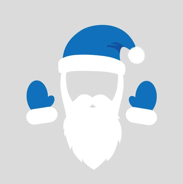 Santa claus costume bleu avec bonnet de barbe et gants — Image vectorielle