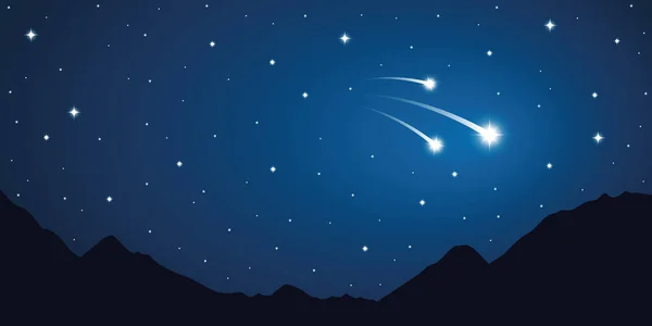 Tři padající hvězdy hvězdnou oblohu v horách — Stockový vektor