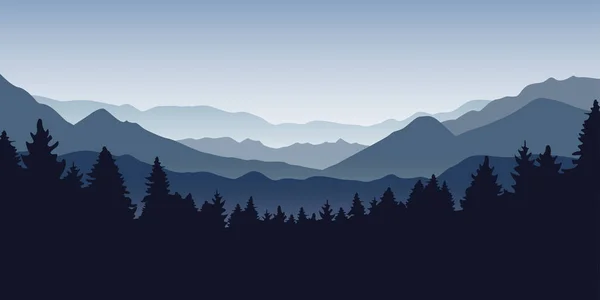 Azul niebla montaña y bosque naturaleza paisaje — Vector de stock