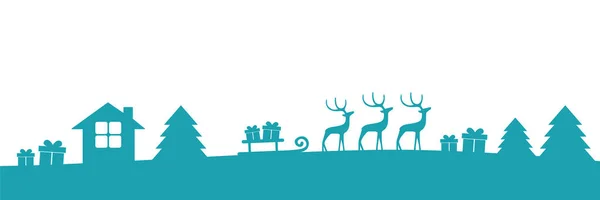 绿松石圣诞节冬季边界与驯鹿礼物和冷杉 — 图库矢量图片
