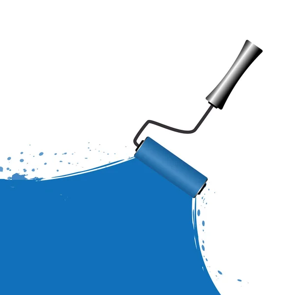 Pintura azul con rodillo sobre fondo blanco — Vector de stock