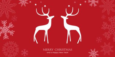 reindeers ve kar tanesi kenarlıklı kırmızı Noel tebrik kartı