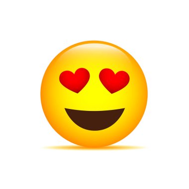 mutlu sarı emoji yüzünü gözünü beyaz arka plan olarak yürekleri