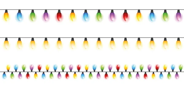 Conjunto de luces de hadas de Navidad de colores sobre fondo blanco — Archivo Imágenes Vectoriales