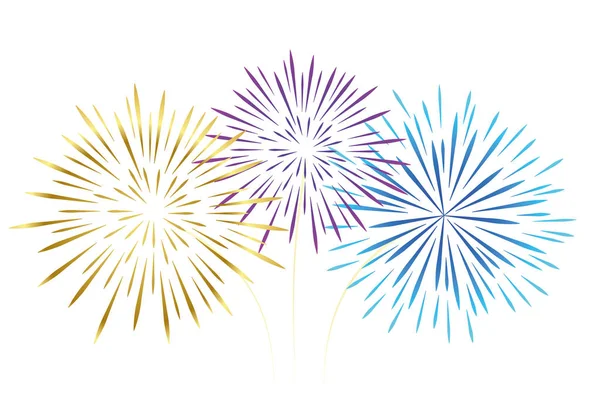 Színes tűzijáték arany rózsaszín és kék elszigetelt fehér background — Stock Vector