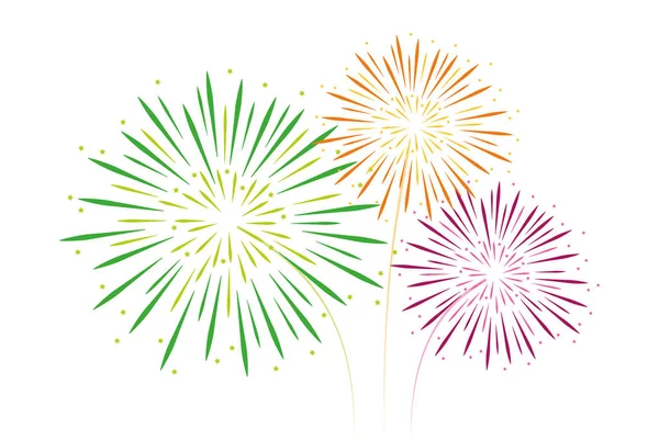 Színes tűzijáték zöld, narancs és rózsaszín elszigetelt fehér — Stock Vector