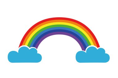 gökkuşağı simgesi beyaz arka plan üzerinde izole iki bulutlar arasında