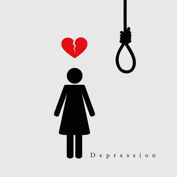 Zelfmoord depressieve vrouw hangt zichzelf op het touw-pictogram — Stockvector