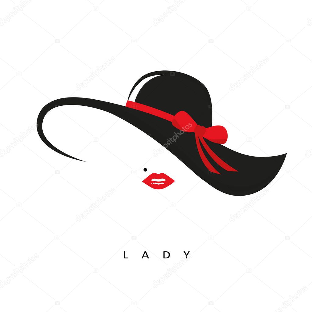 Lady with elegant hat with red bow and red lips vector illustration EPS10
