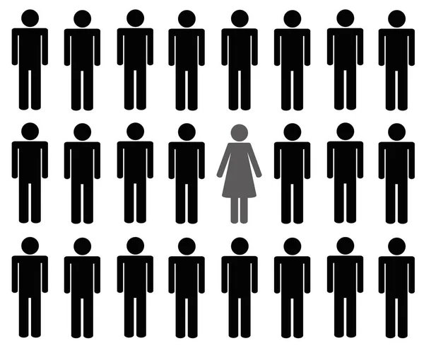Une femme parmi beaucoup d'hommes pictogramme — Image vectorielle