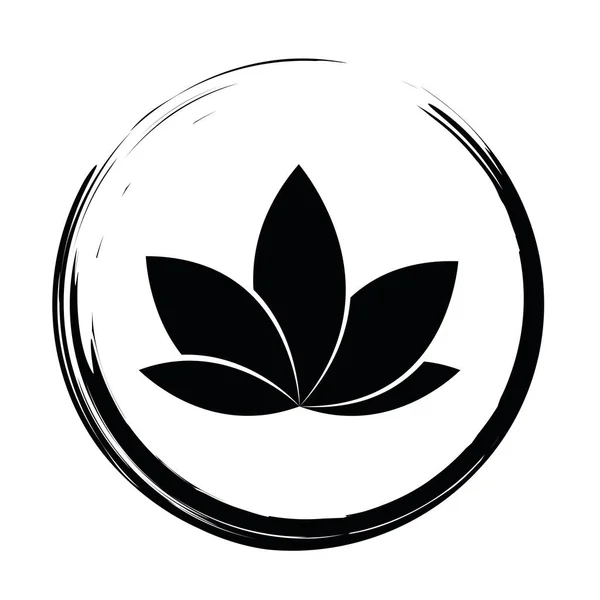 Fekete lotus ikon-ban egy kör elszigetelt fehér background — Stock Vector