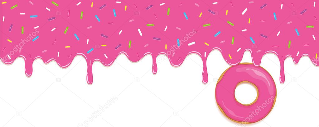 pink sweet melting icing with colorful sprinkles and pink donut