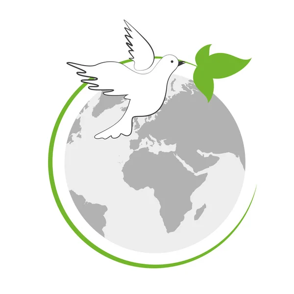 Earth and white peace dove with green leaf — Stock Vector