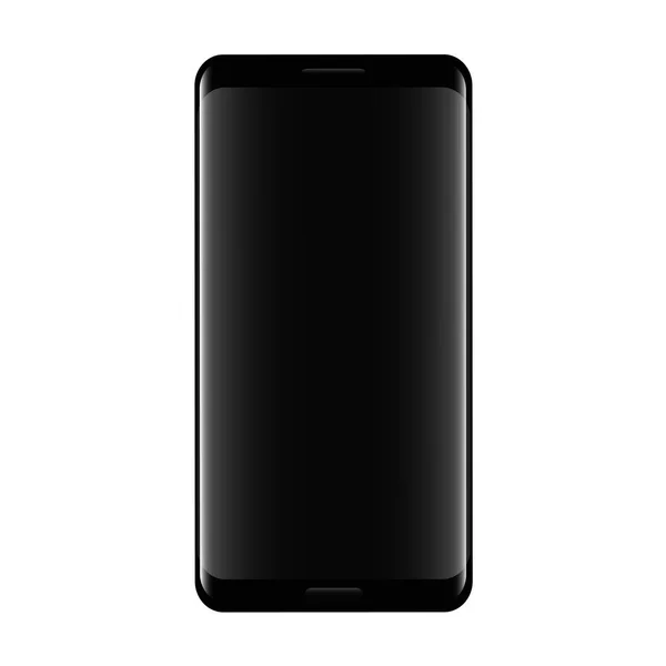 Realistisches schwarzes Smartphone mit schwarzem Bildschirm auf weißem Hintergrund — Stockvektor