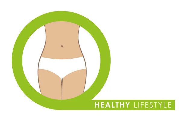 Estilo de vida saludable slim fit cuerpo femenino en círculo verde — Vector de stock